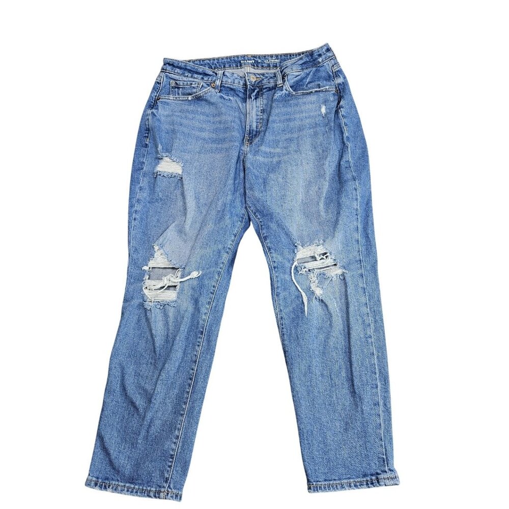 Old Navy Jeans Womens 14 Blue High Rise O.G. Straight‎ Distressed Denim Ripped